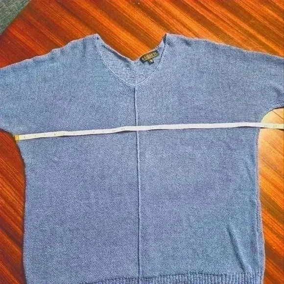 Eloquii Blue Crochet Knit V-neck 3/4 Sleeve Cotton Blend Sweater Size 18/20 EUC - Picture 8 of 11